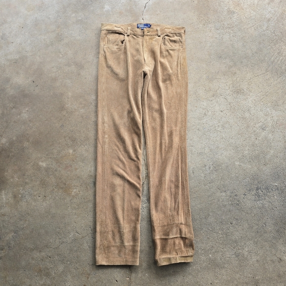 VINTAGE 80s 90s Polo Ralph Lauren Suede Leather Pants Mens Size 36 USA